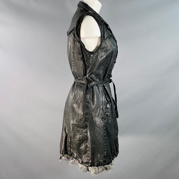 GIORGIO BRATO Size 6 Black Leather Double Breasted Belted Longline Vest - Picture 3 of 9